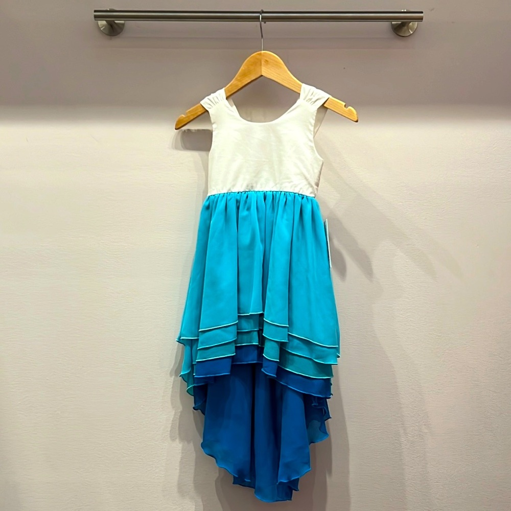 Girls’ Hi-Lo Tiered Blue Ombré Dress